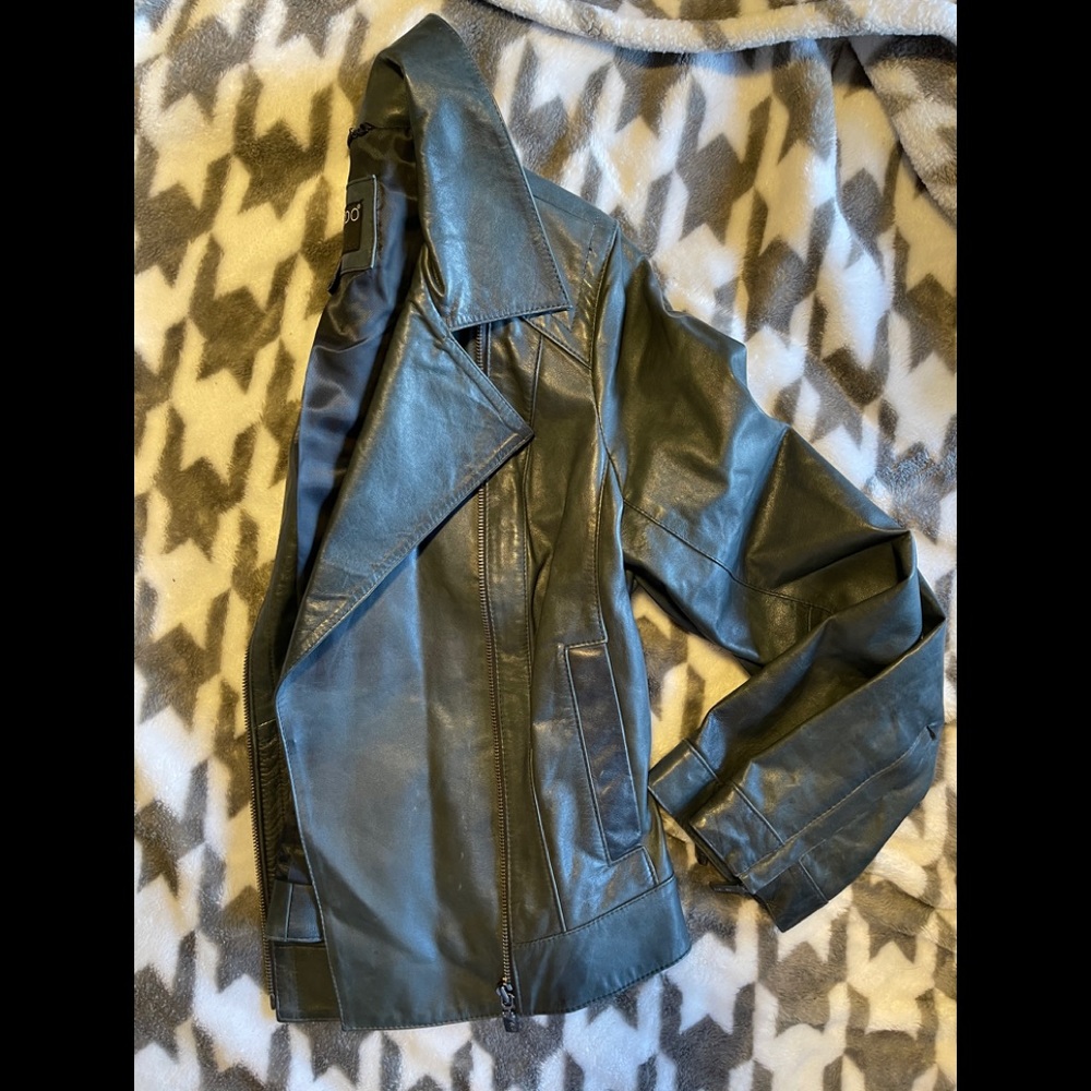 Bernardo green leather moto jacket size small